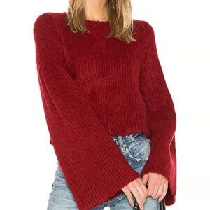 Lovers + Friends Maxine Red Knit Sweater Flared Sleeves Cropped Crewneck Size M